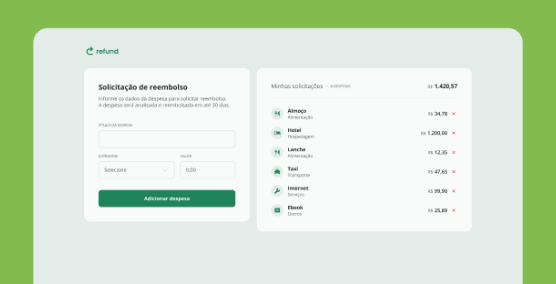 captura do projeto de um sistema de reembolso